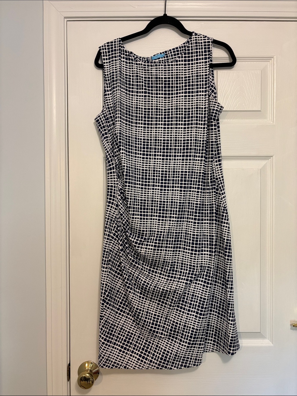Sleeveless Blue and White Grid Shift Dress